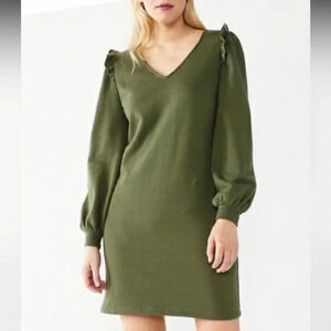 Nine West Long Sleeve Ruffle Shift Sweater Dress Olive Green Plus Size XXL NWT